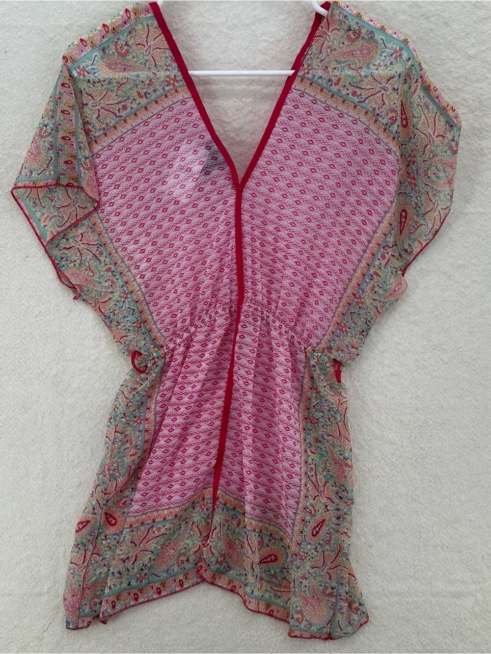 SOLDBohemian Deadstock Y2K Rue 21 Pink Patterned V neck Tunic Mini Dress Coverup